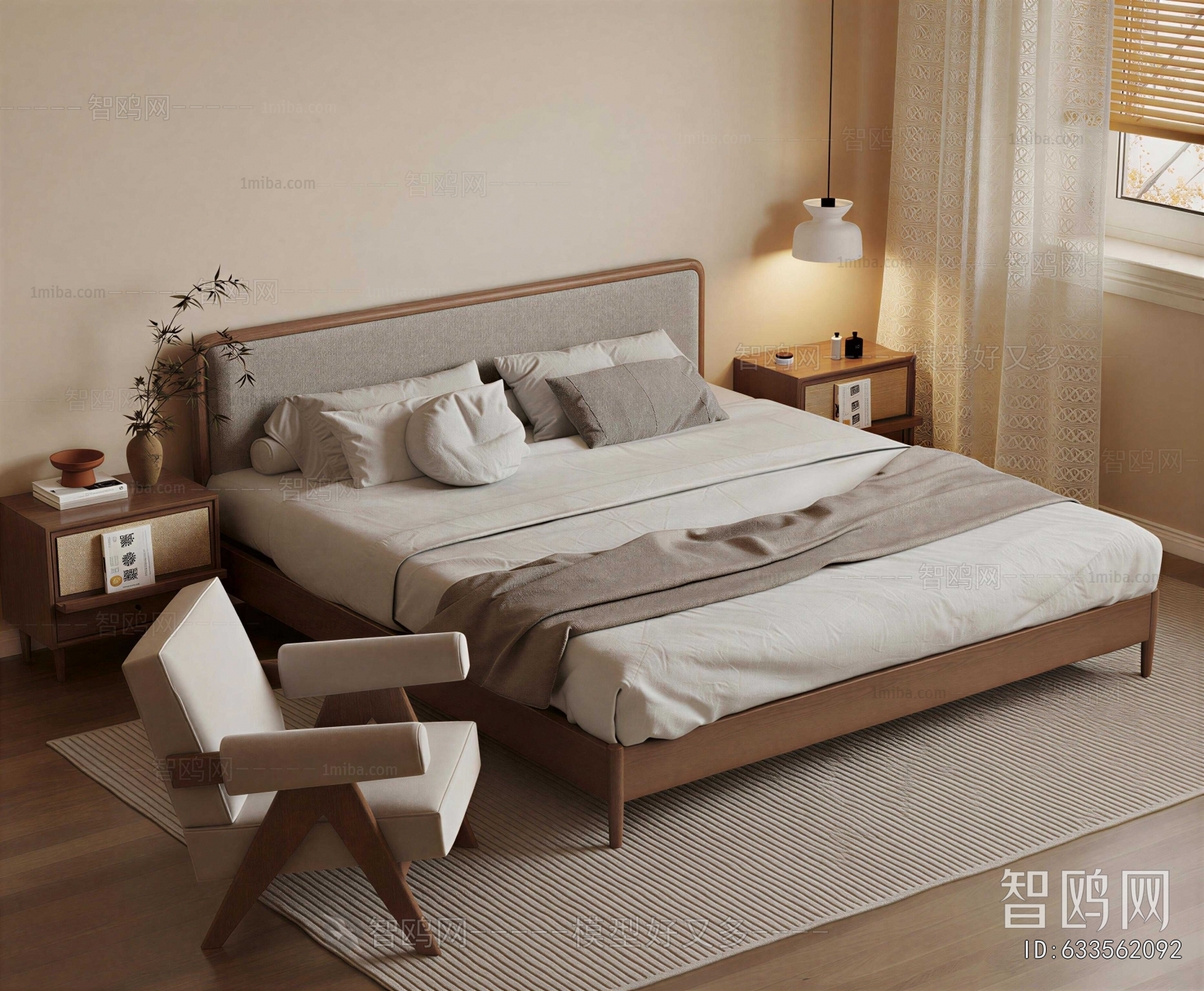 Wabi-sabi Style Retro Style Double Bed