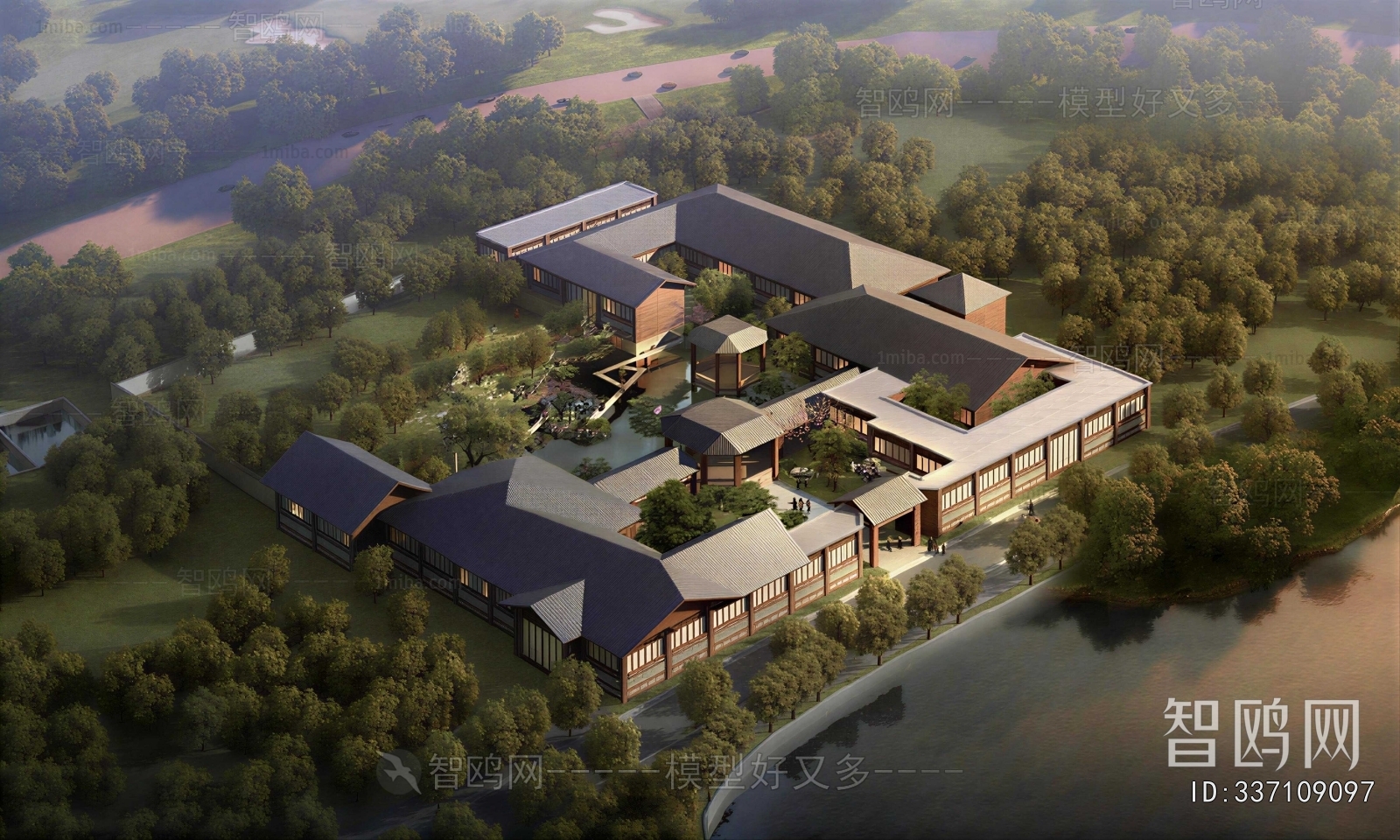New Chinese Style Architectural Bird's-eye View Planning