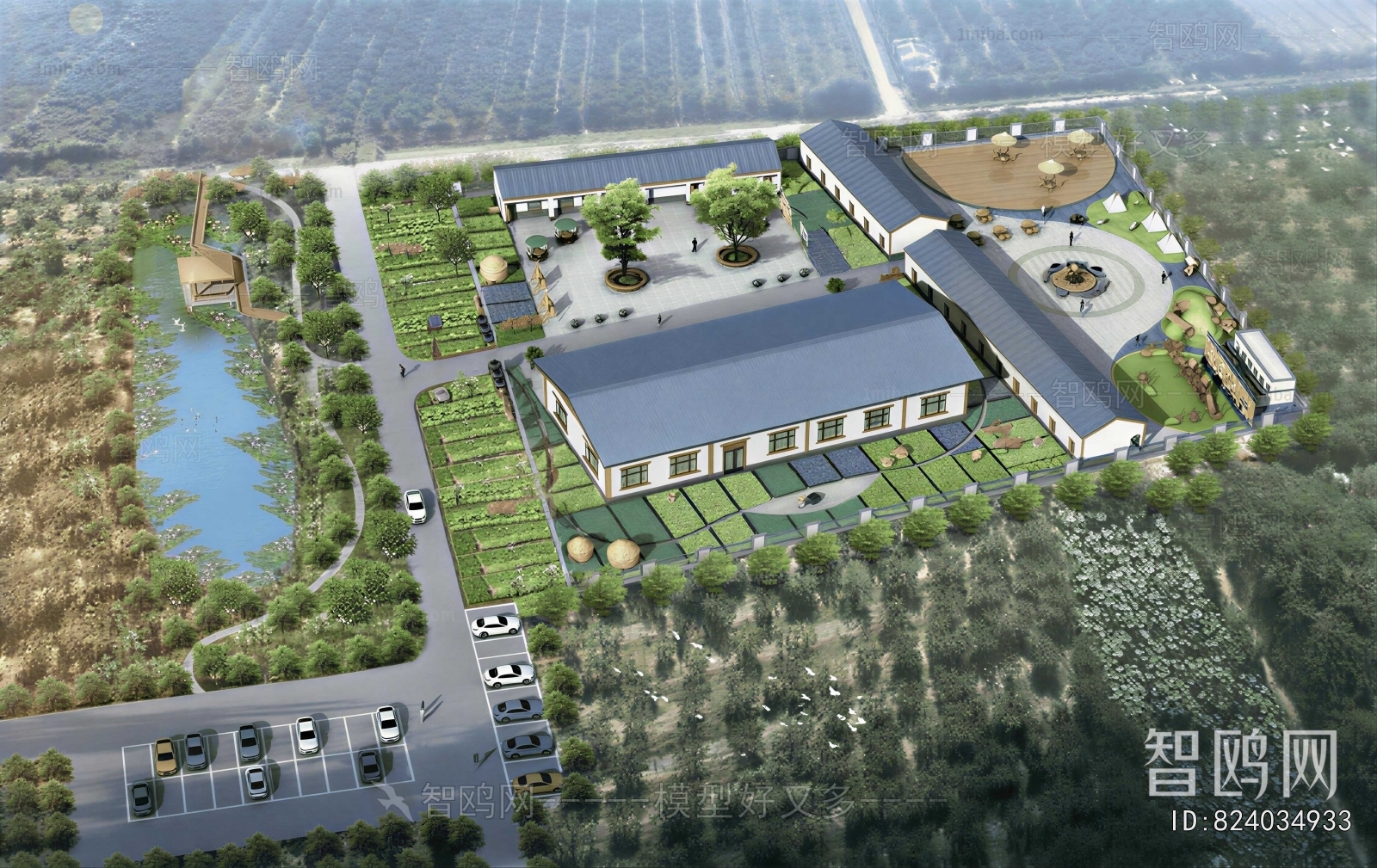 New Chinese Style Architectural Bird's-eye View Planning