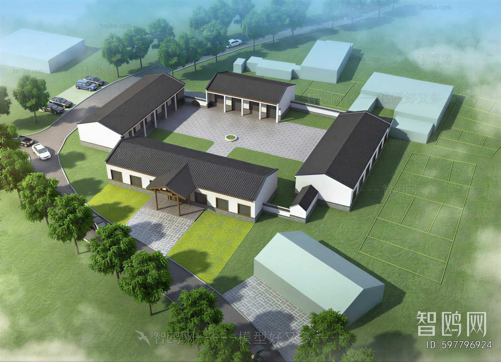 New Chinese Style Architectural Bird's-eye View Planning