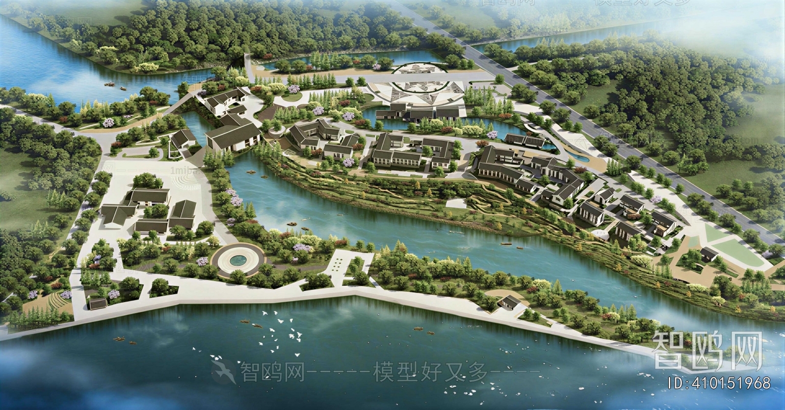 New Chinese Style Architectural Bird's-eye View Planning