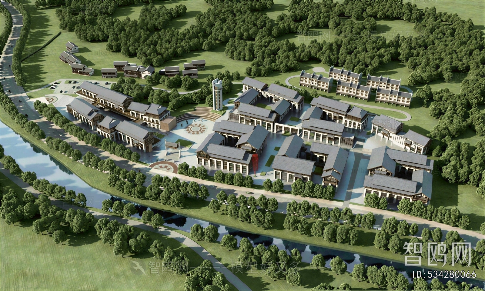 New Chinese Style Architectural Bird's-eye View Planning