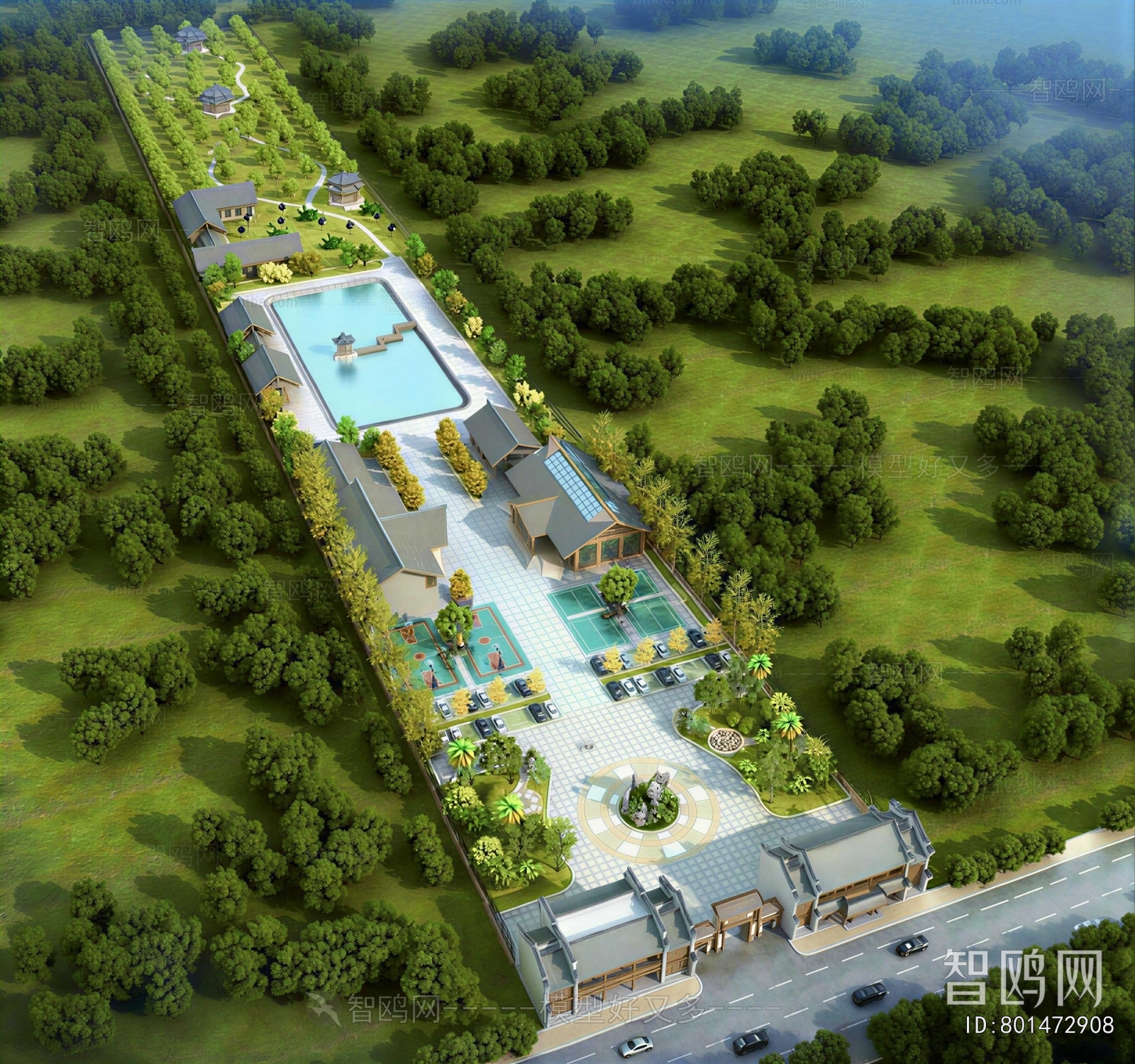 New Chinese Style Architectural Bird's-eye View Planning
