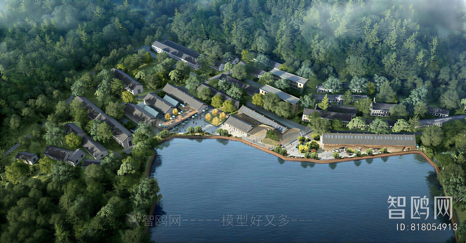 New Chinese Style Architectural Bird's-eye View Planning