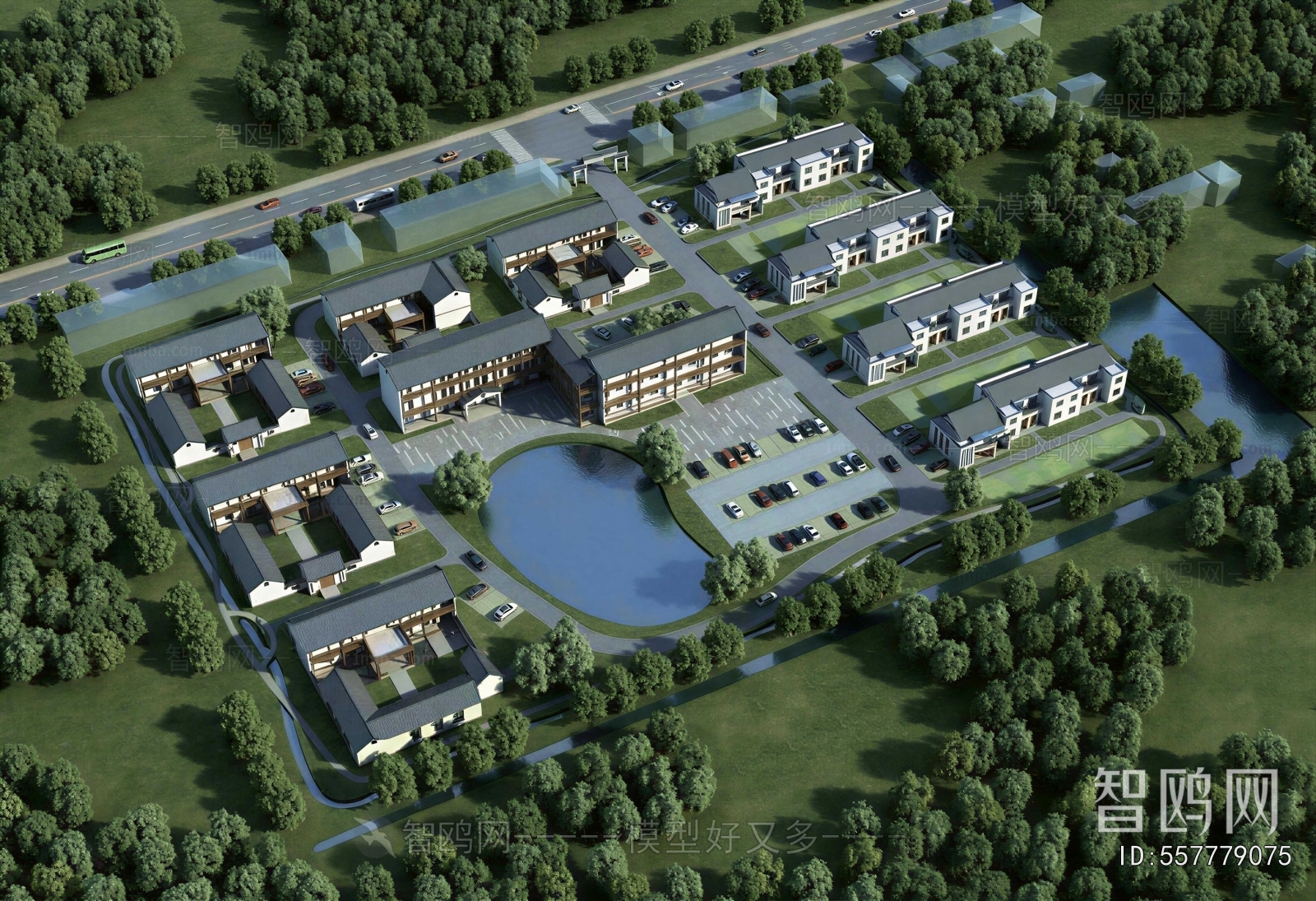 New Chinese Style Architectural Bird's-eye View Planning