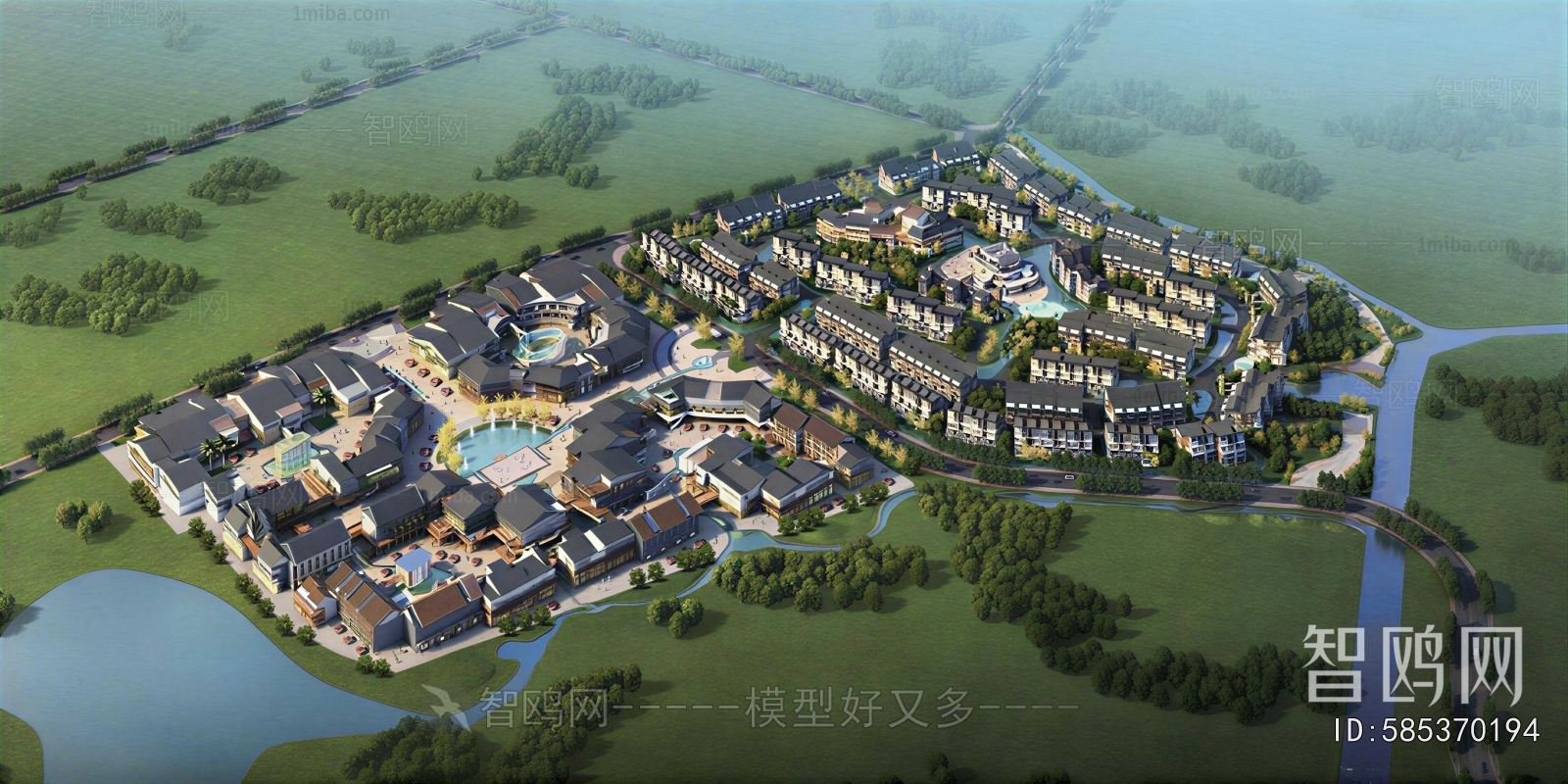 New Chinese Style Architectural Bird's-eye View Planning