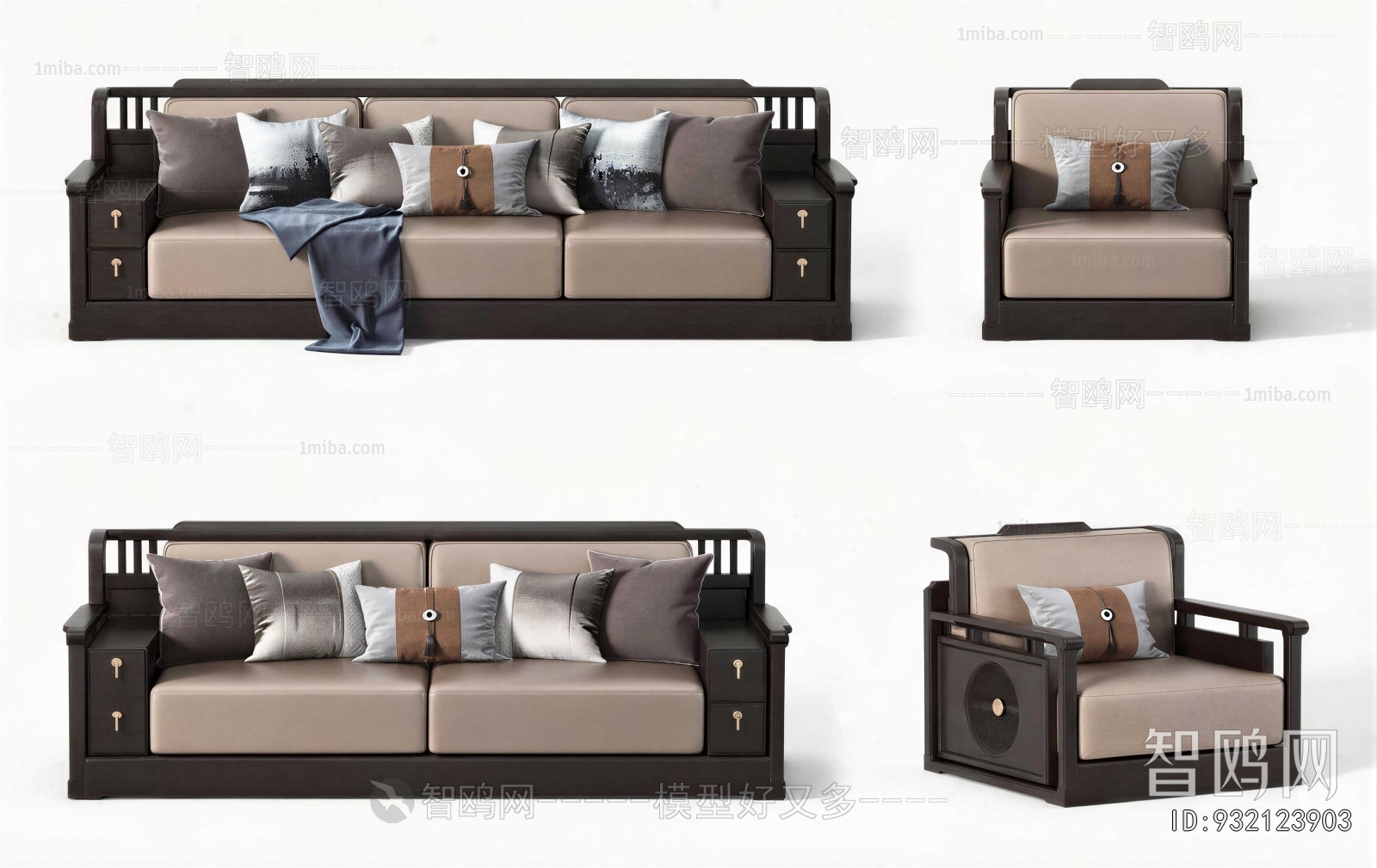 New Chinese Style Three-seat Sofa