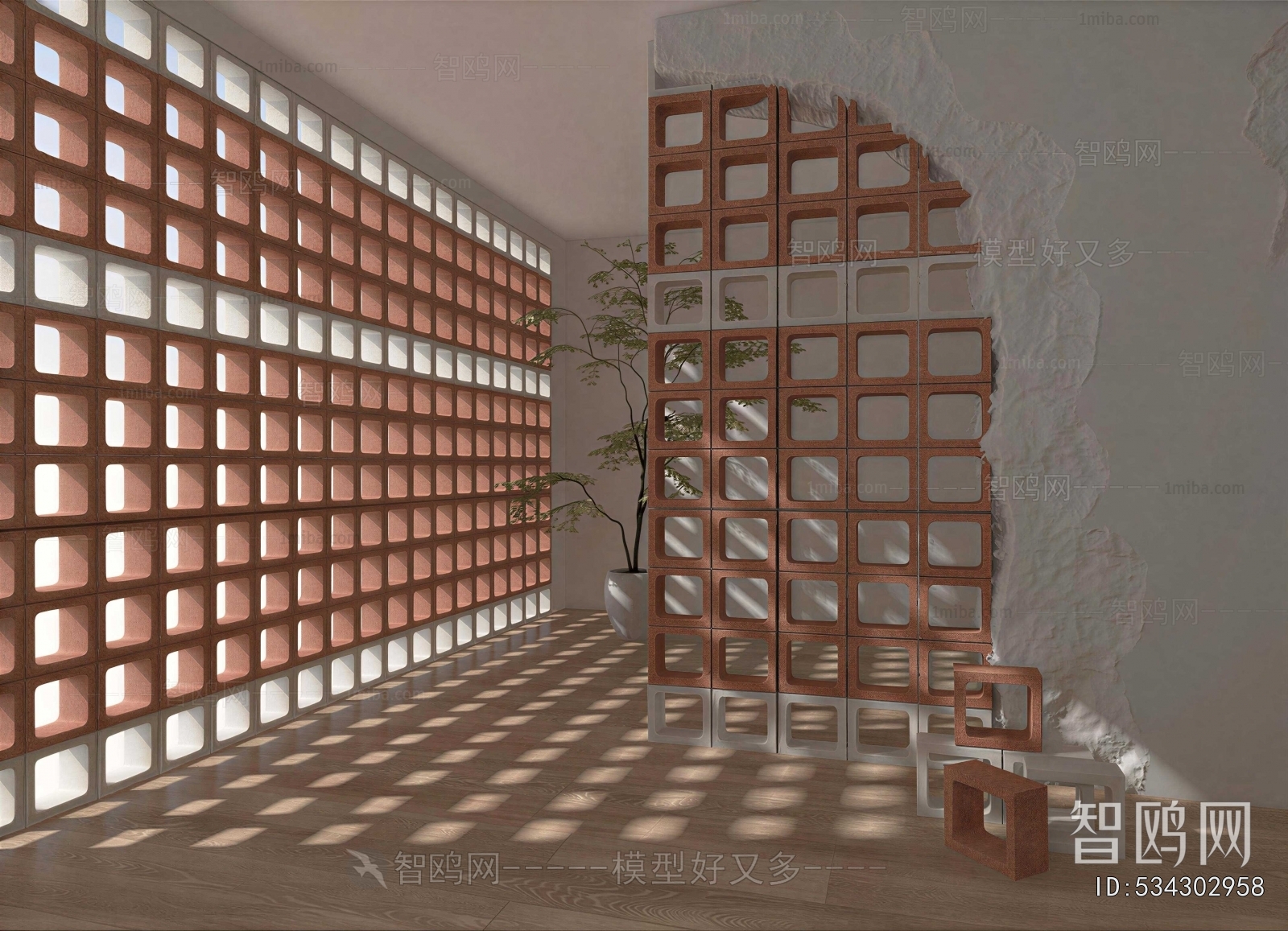 Industrial Style Cement Brick Screen Partition