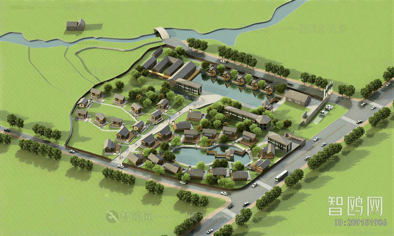 New Chinese Style Architectural Bird's-eye View Planning
