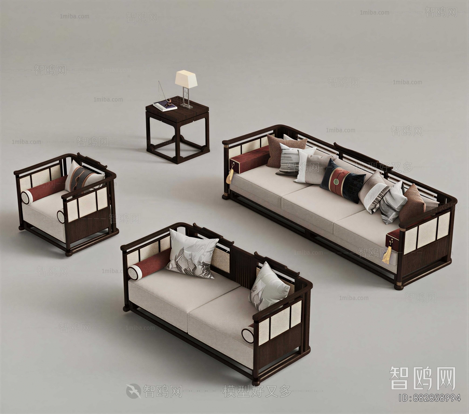 New Chinese Style Three-seat Sofa