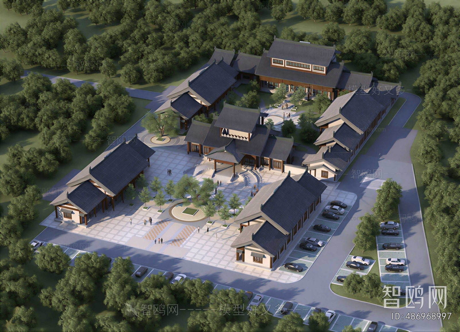 New Chinese Style Architectural Bird's-eye View Planning