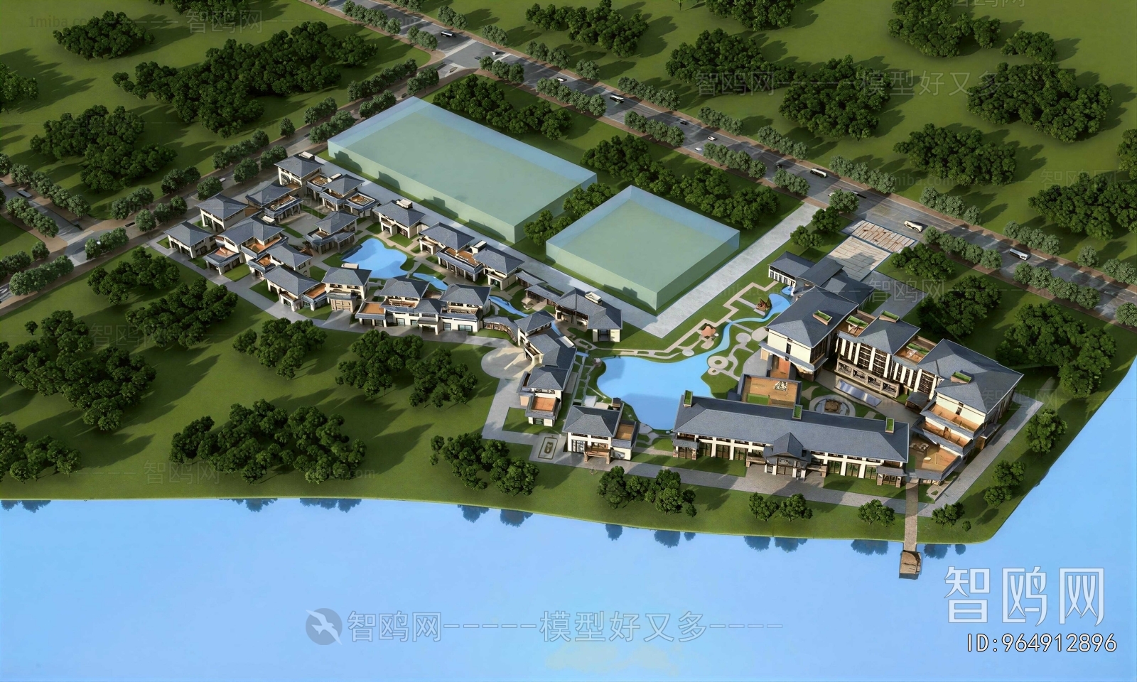 New Chinese Style Architectural Bird's-eye View Planning