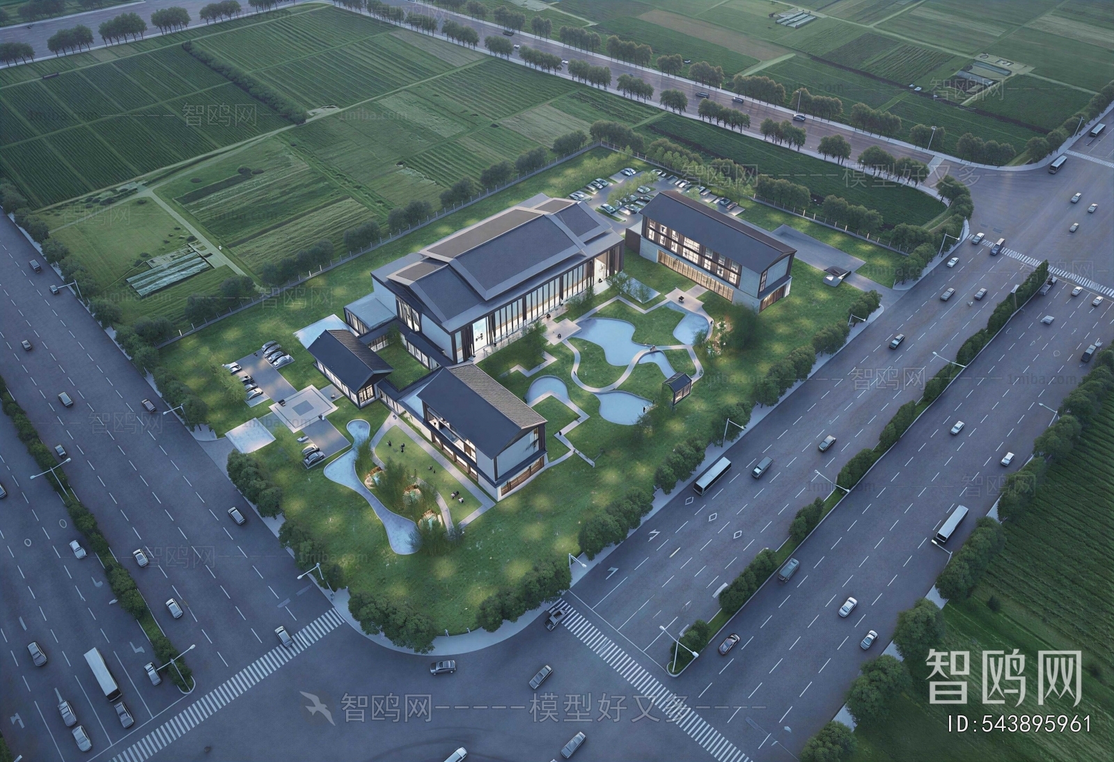 New Chinese Style Architectural Bird's-eye View Planning