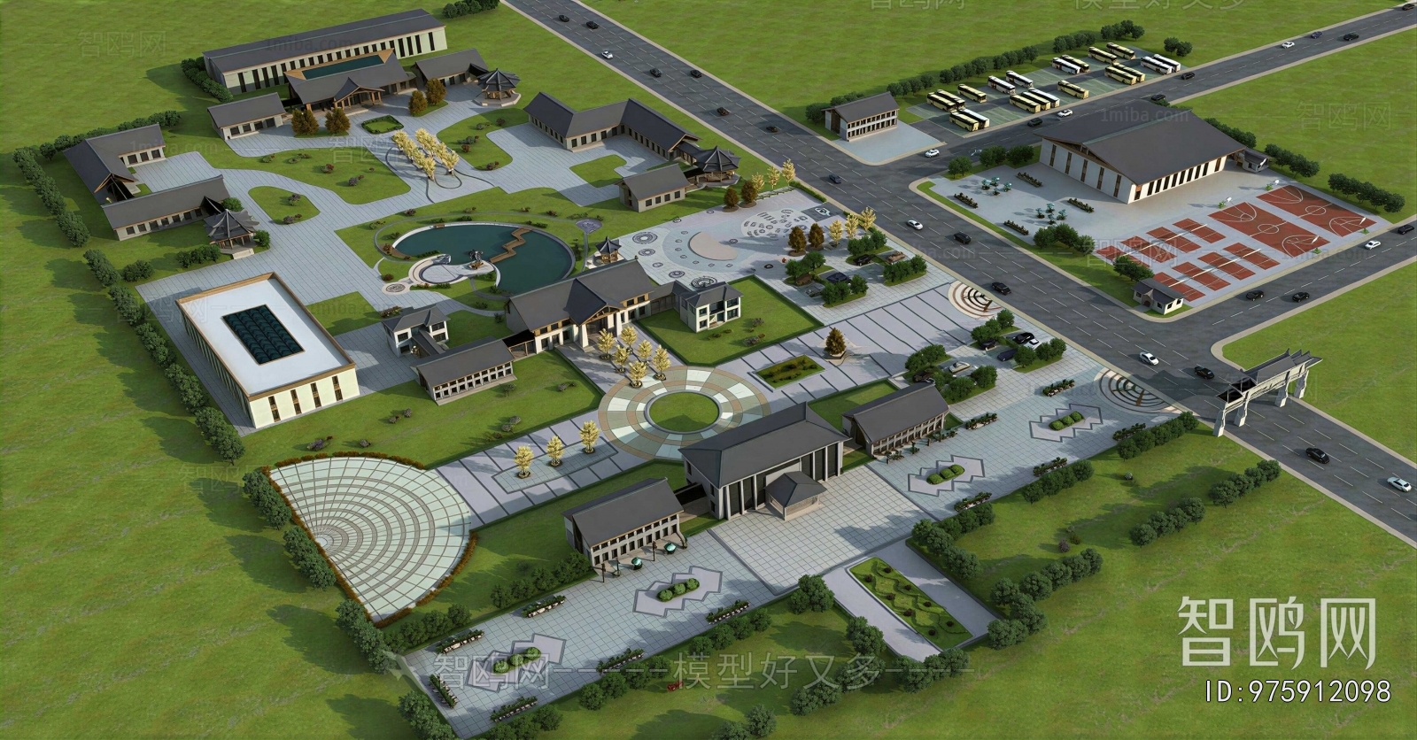 New Chinese Style Architectural Bird's-eye View Planning