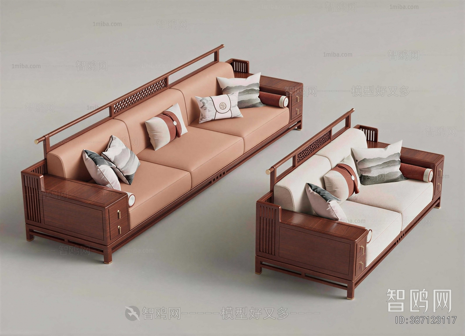 New Chinese Style Three-seat Sofa