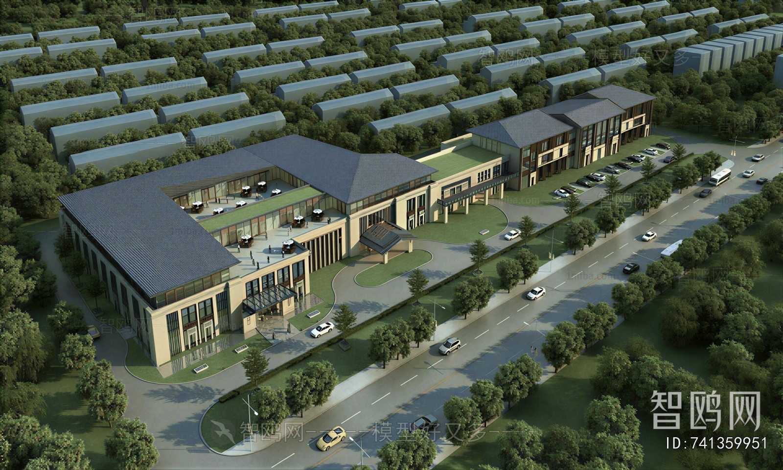 New Chinese Style Architectural Bird's-eye View Planning