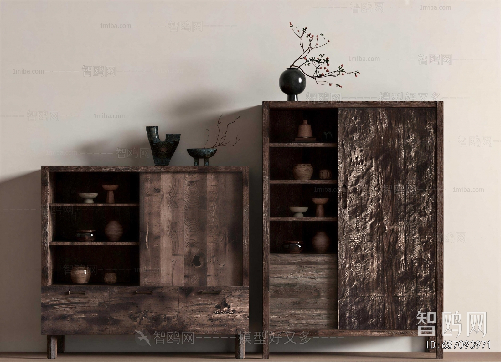 Wabi-sabi Style Side Cabinet