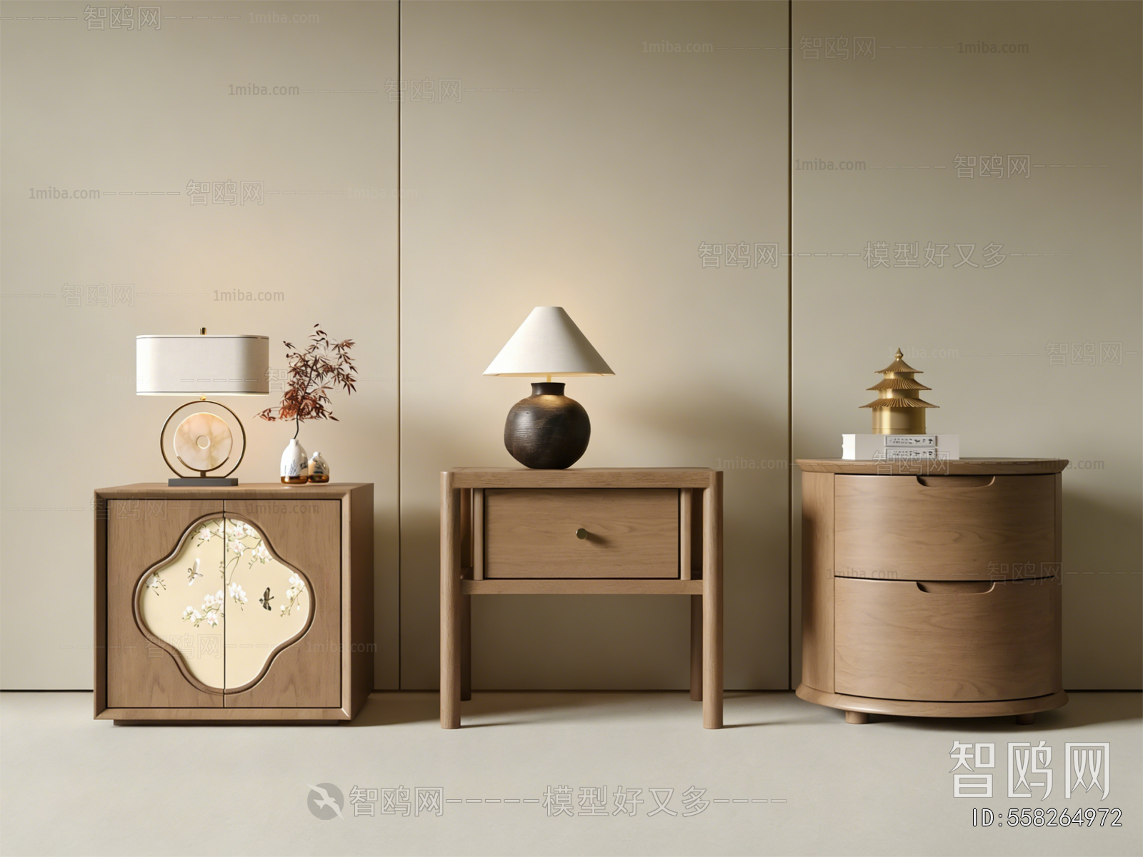 New Chinese Style Bedside Cupboard