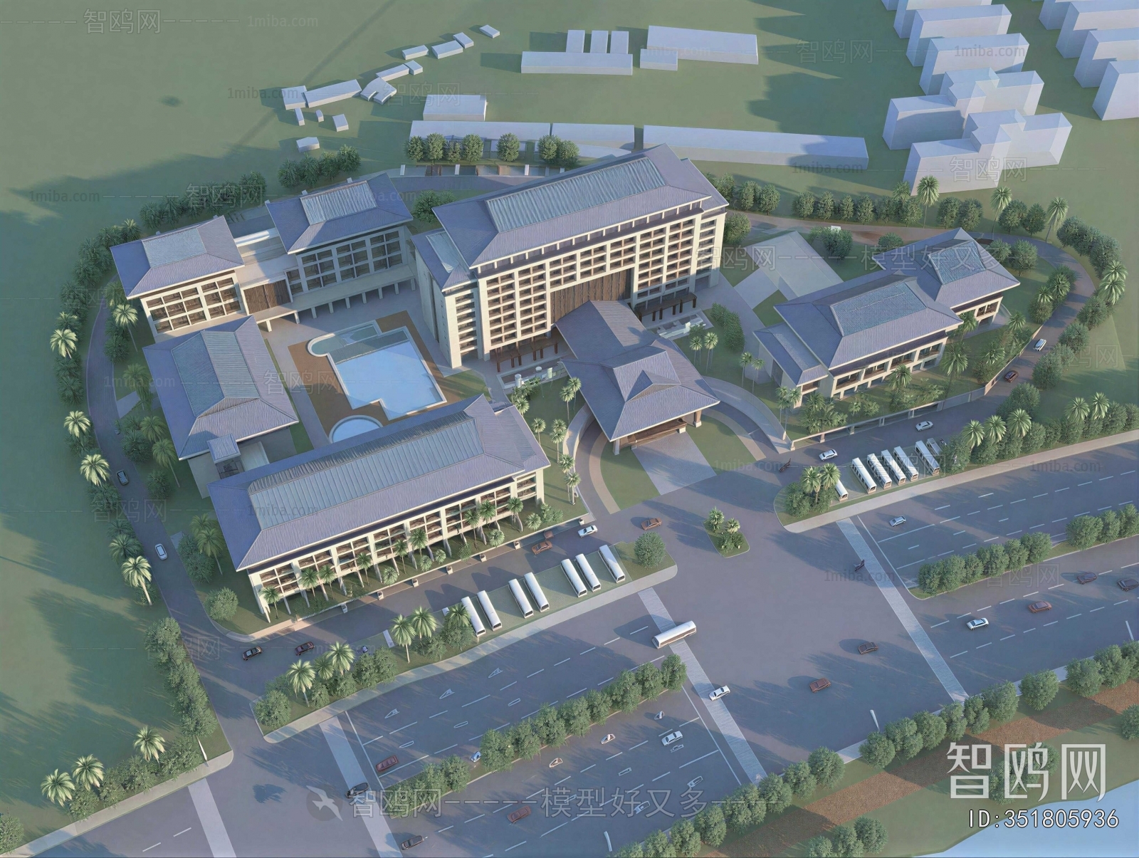 New Chinese Style Architectural Bird's-eye View Planning