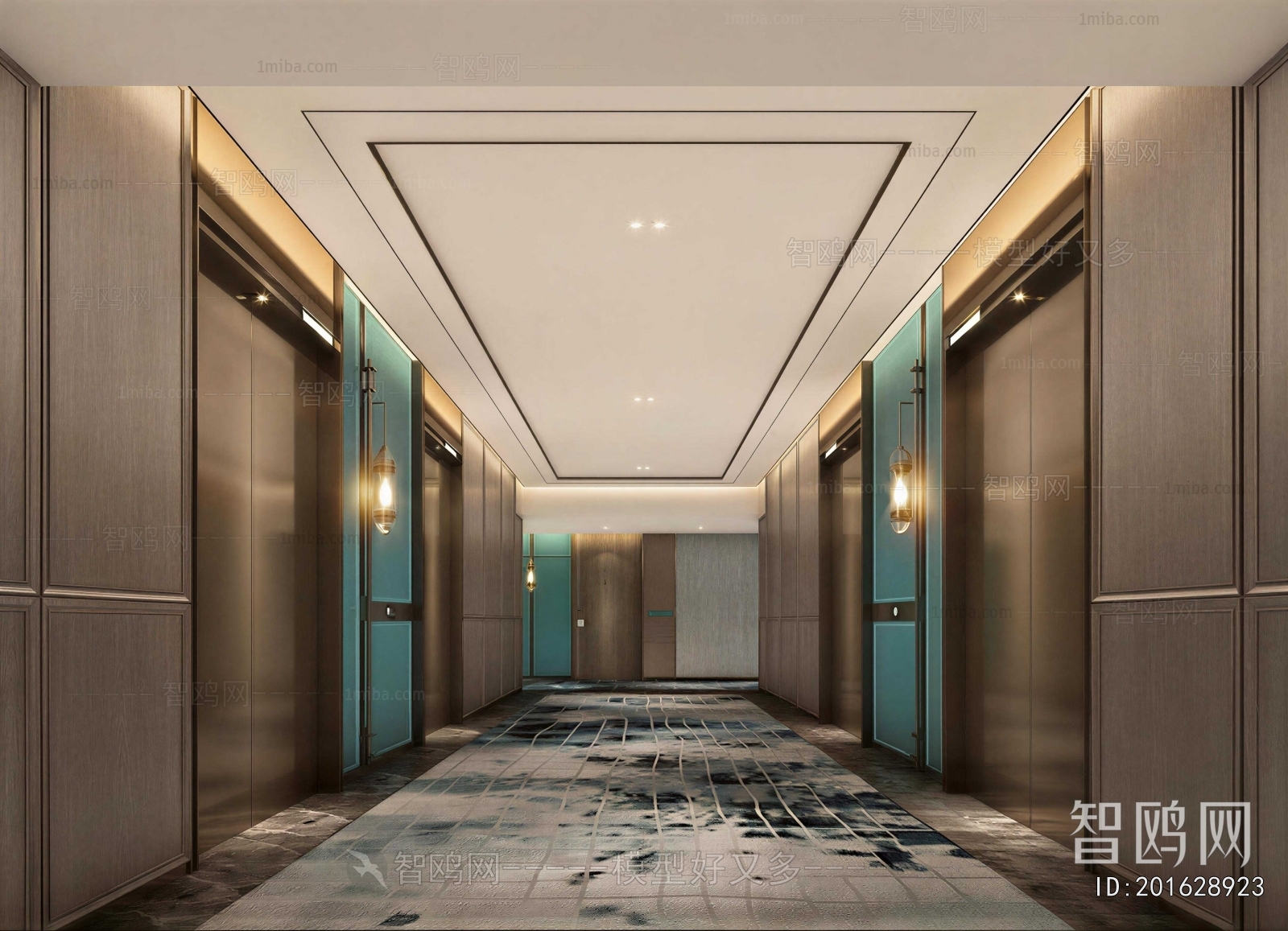 New Chinese Style Office Elevator Hall