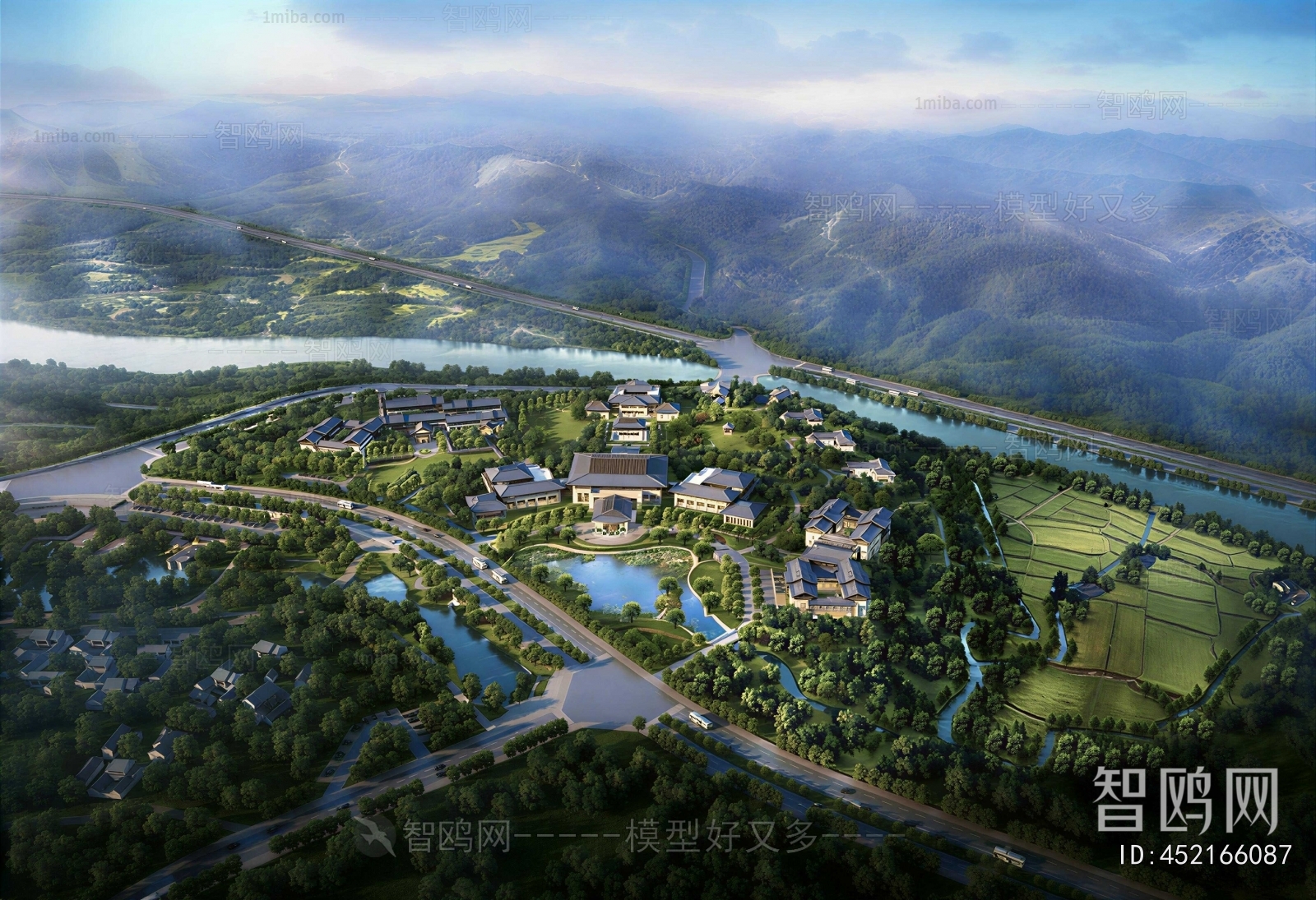New Chinese Style Architectural Bird's-eye View Planning