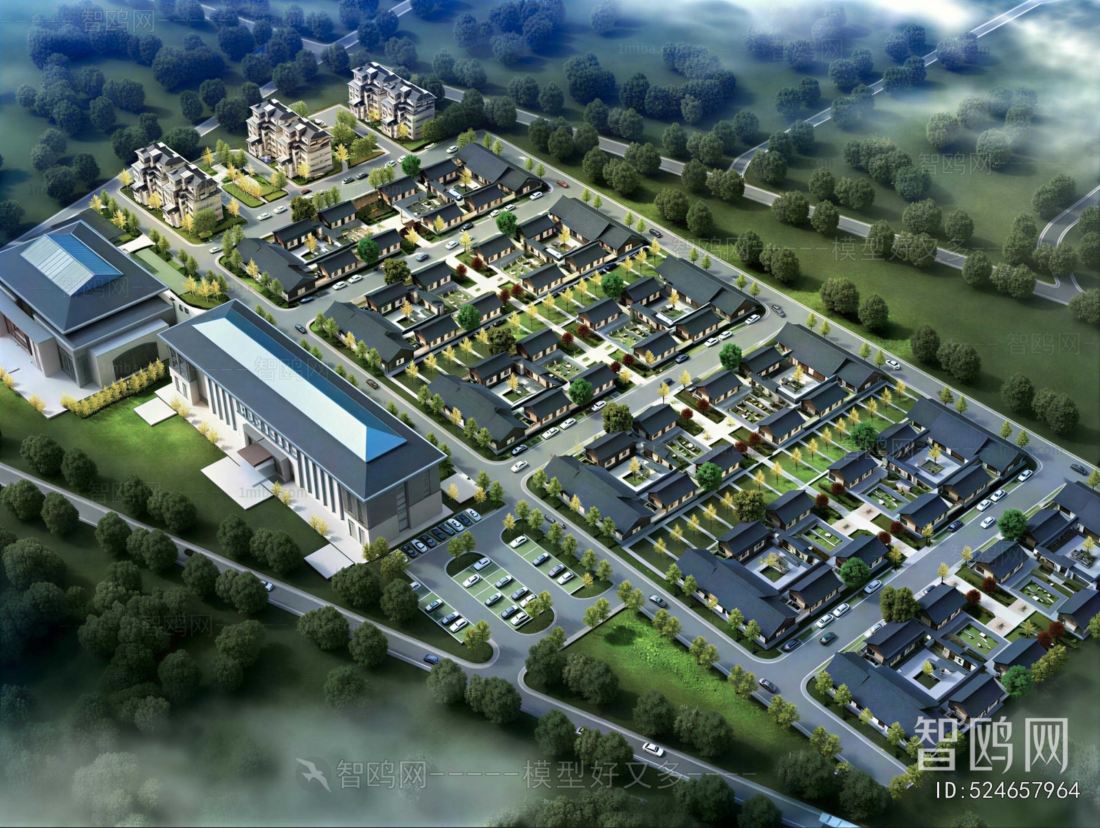 New Chinese Style Architectural Bird's-eye View Planning