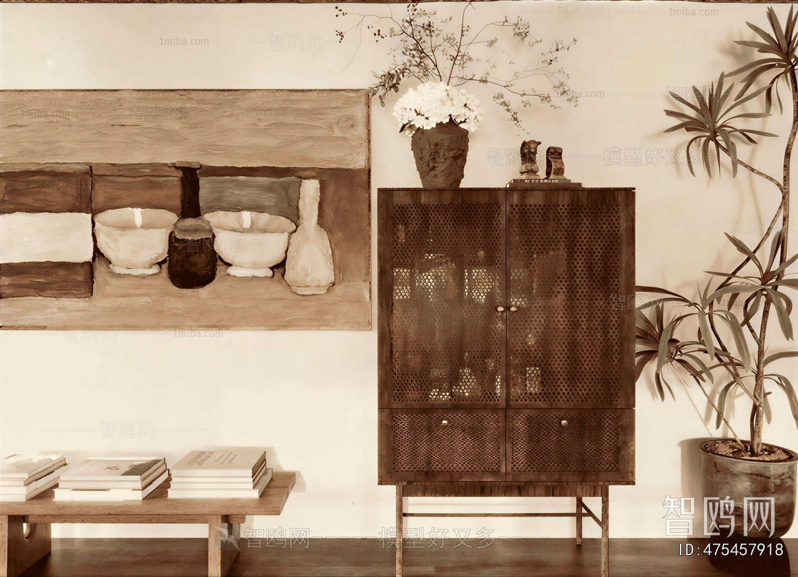 Wabi-sabi Style Side Cabinet