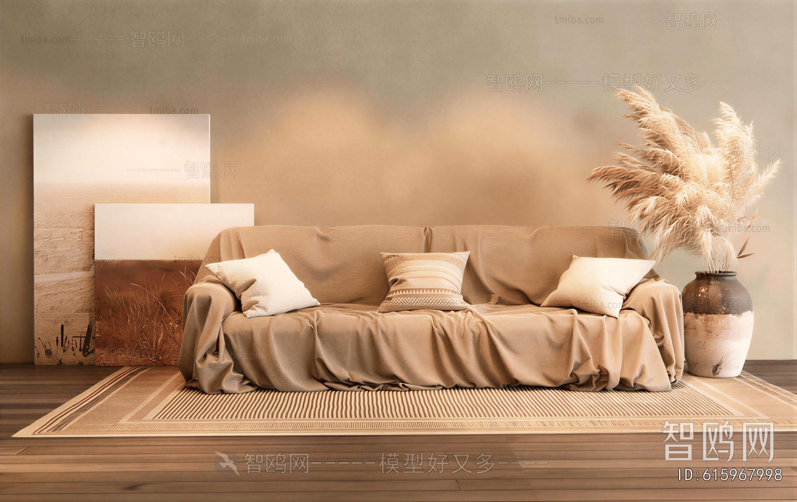 Wabi-sabi Style Three-seat Sofa