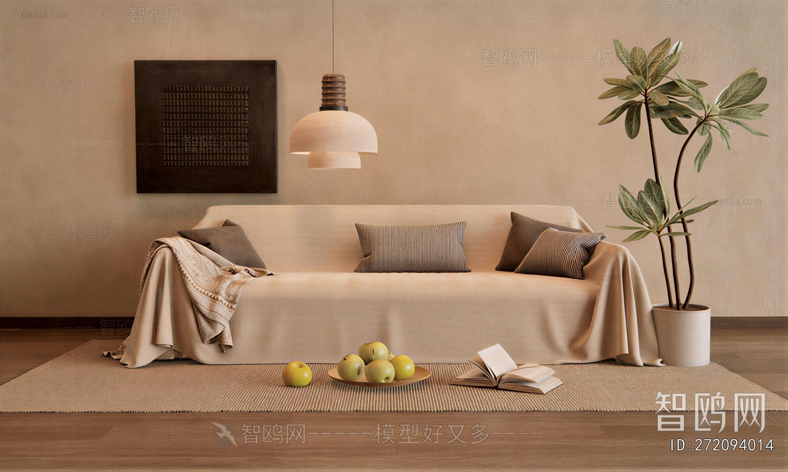 Wabi-sabi Style Three-seat Sofa