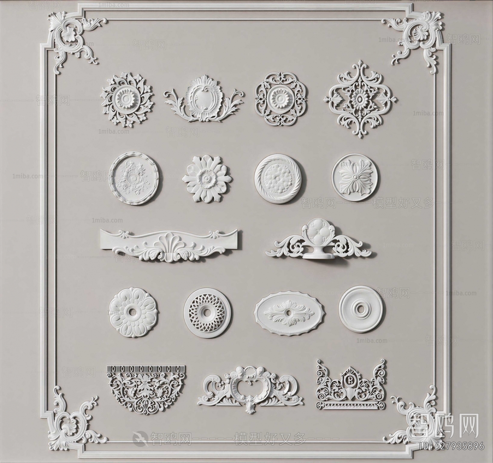 French Style Plaster Carved Top Plate
