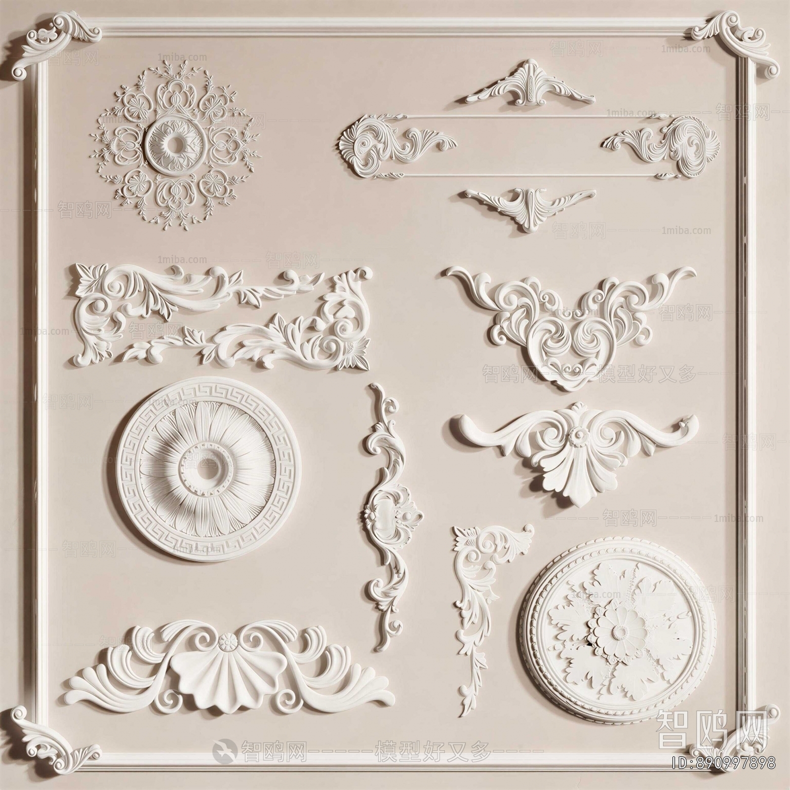 French Style Plaster Carved Top Plate