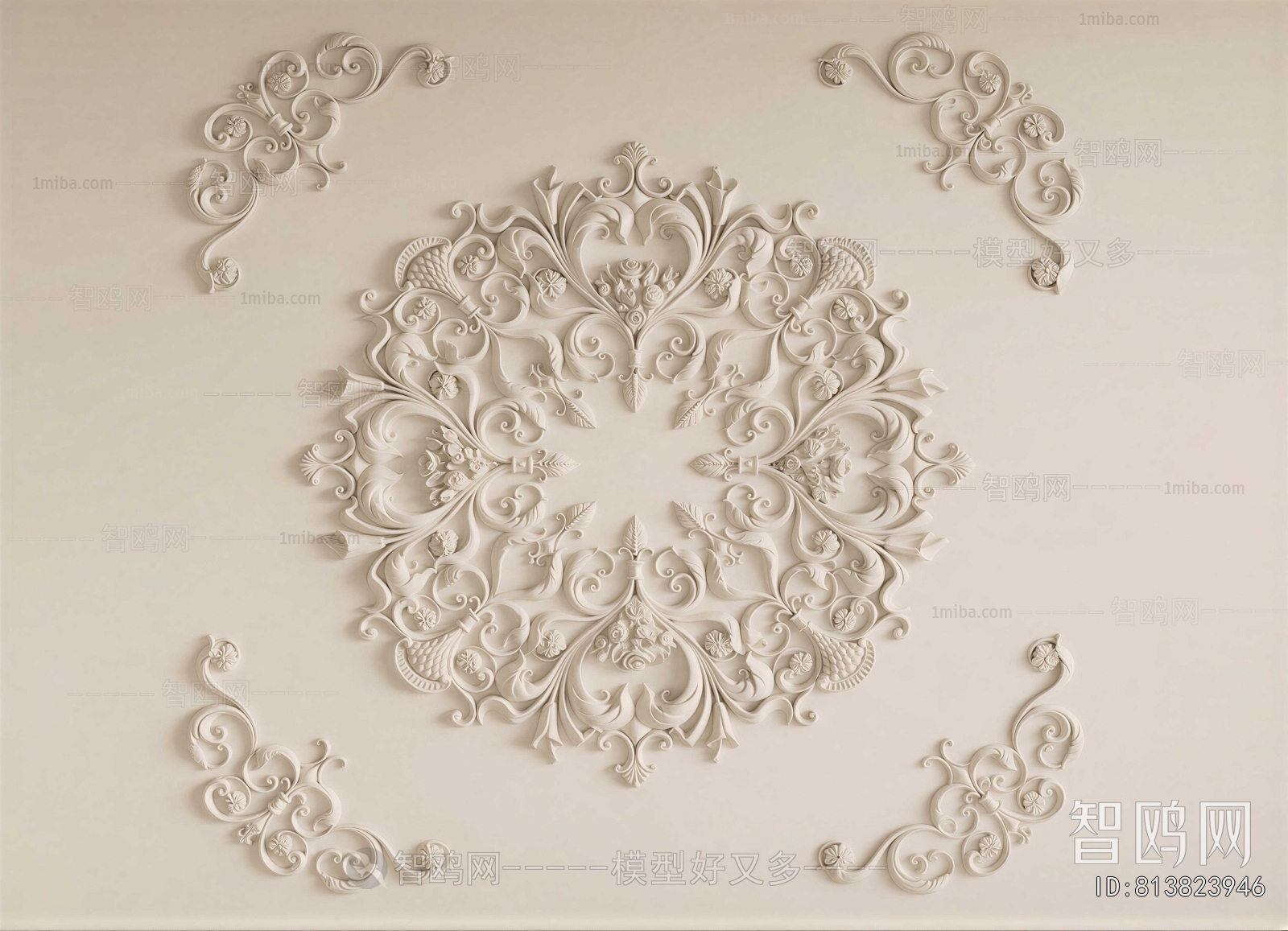 French Style Plaster Carved Top Plate