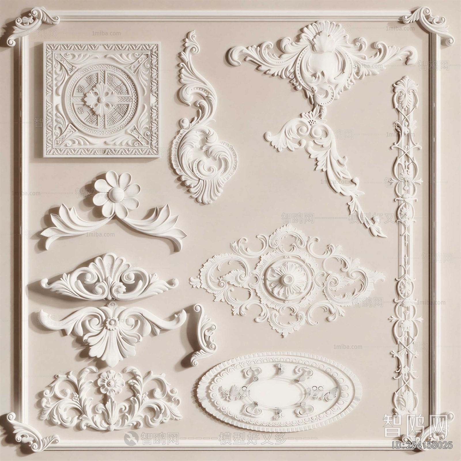 French Style Plaster Carved Top Plate