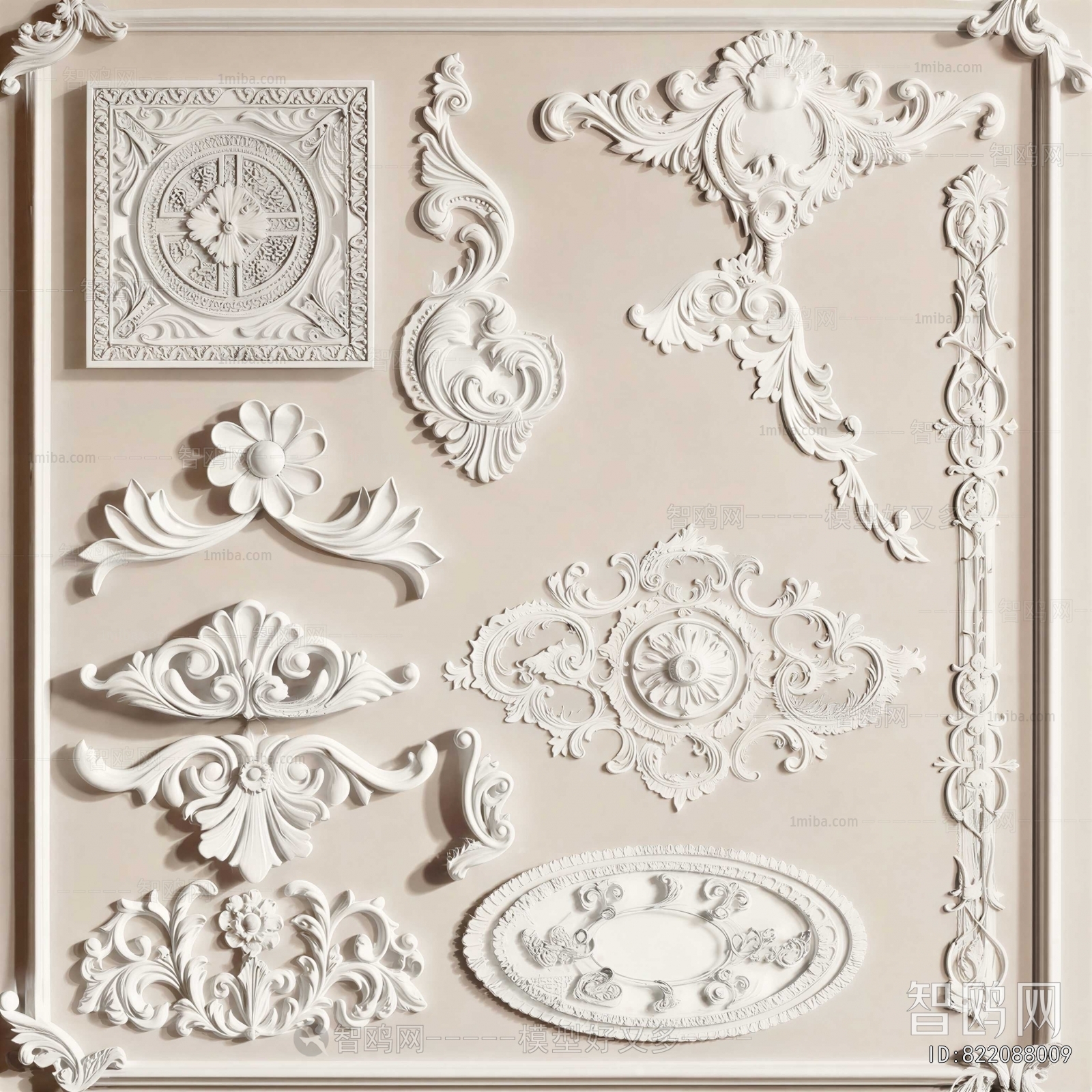 French Style Plaster Carved Top Plate