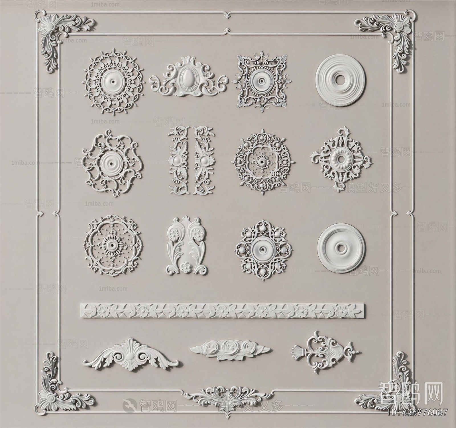 French Style Plaster Carved Top Plate