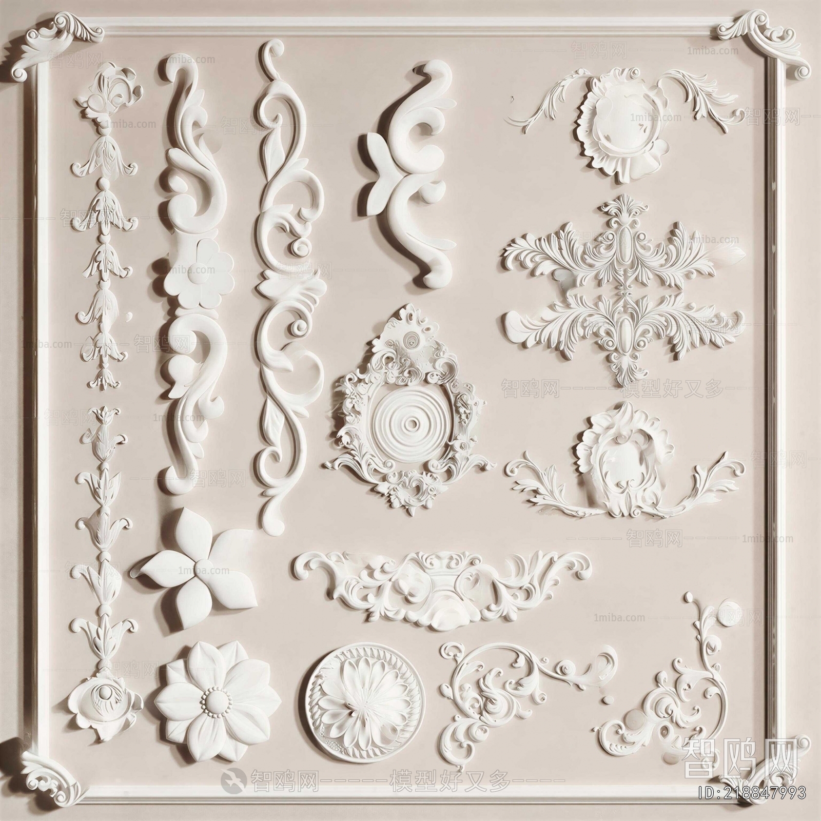 French Style Plaster Carved Top Plate