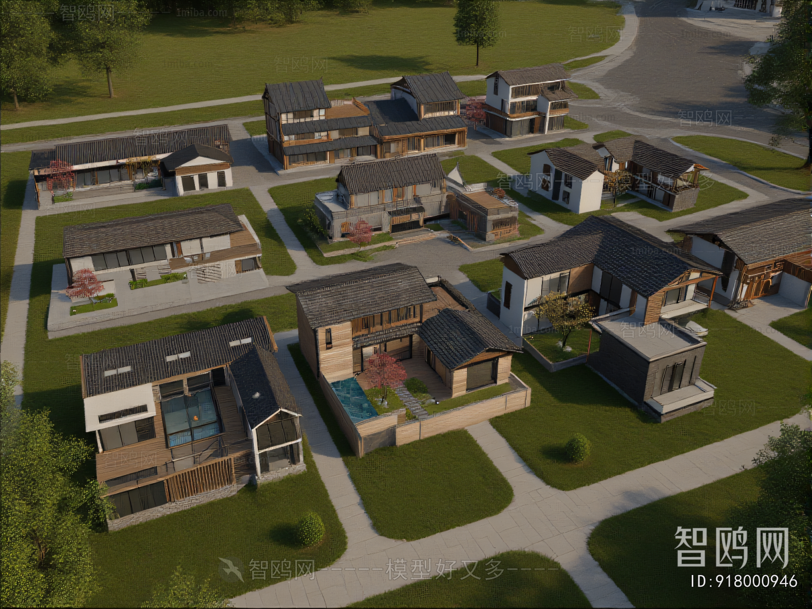 New Chinese Style Architectural Bird's-eye View Planning