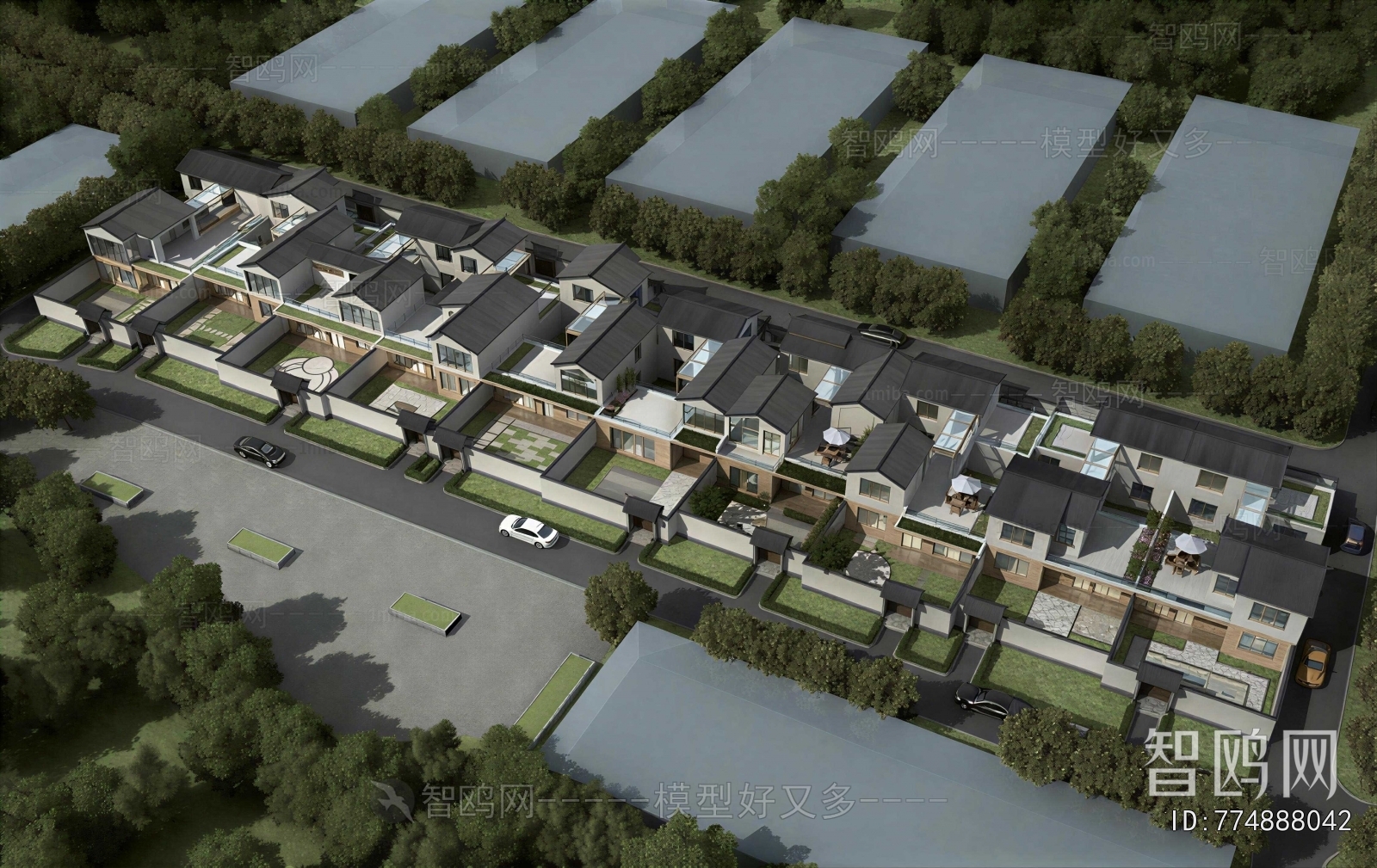 New Chinese Style Architectural Bird's-eye View Planning
