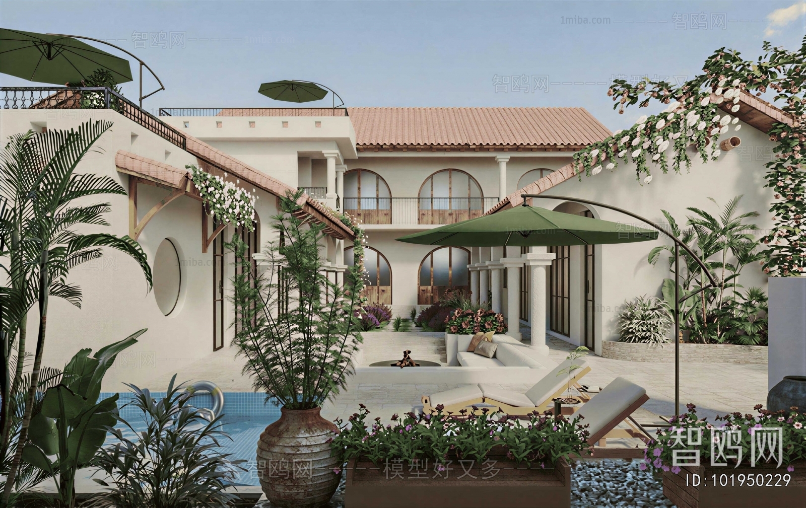Mediterranean Style Courtyard/landscape