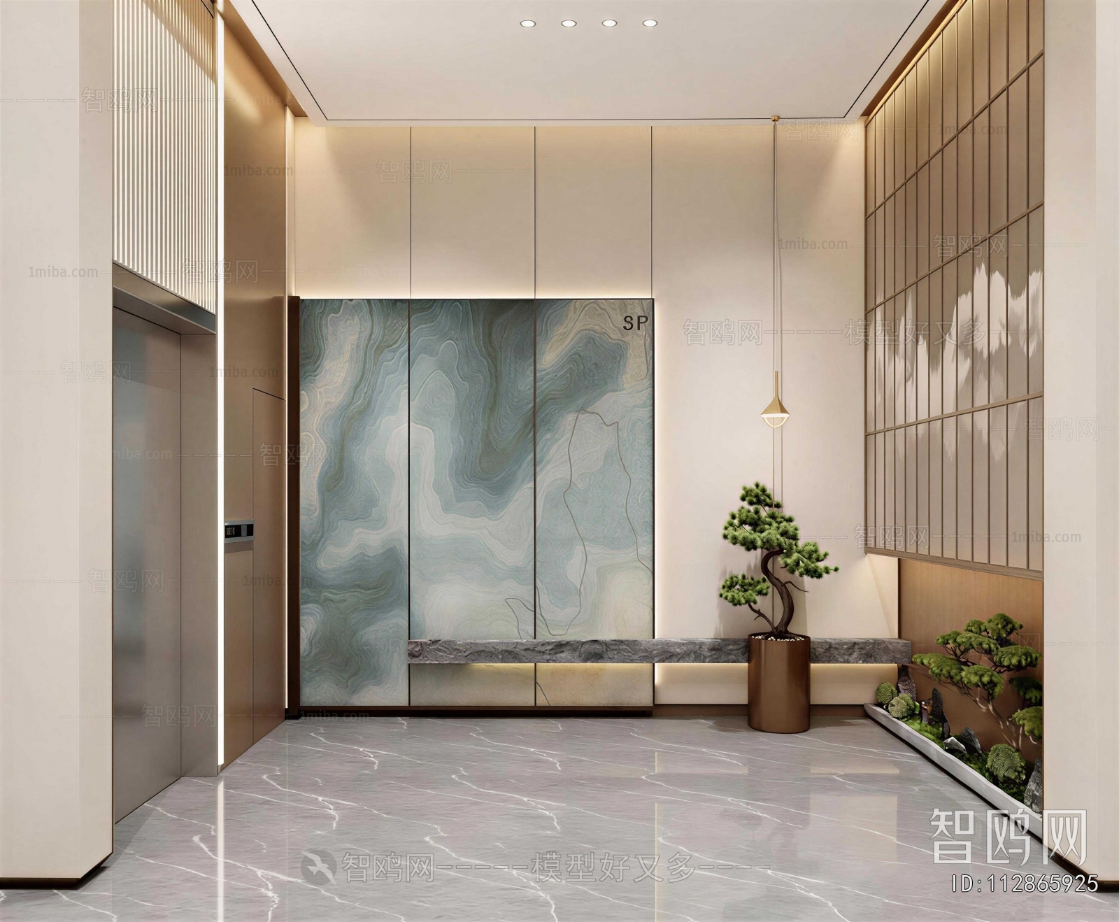 New Chinese Style Office Elevator Hall