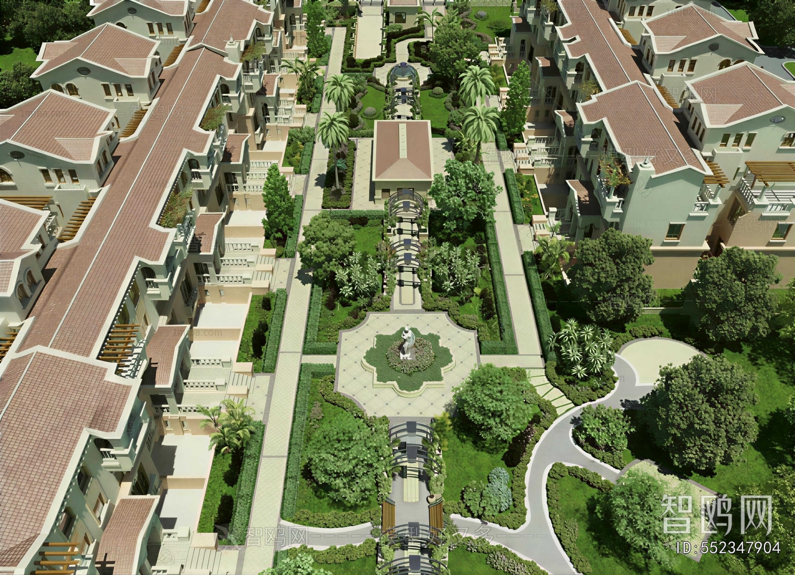 Mediterranean Style Architectural Bird's-eye View Planning