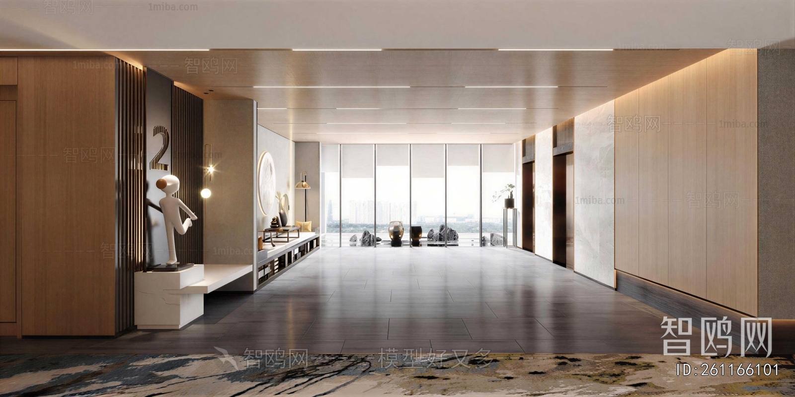 New Chinese Style Office Elevator Hall