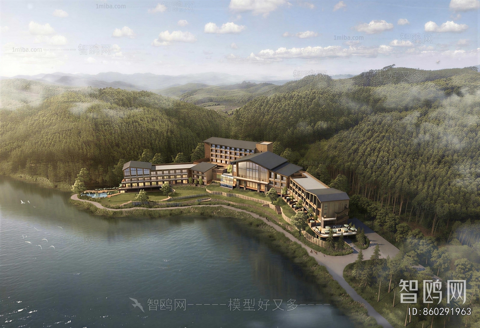 New Chinese Style Architectural Bird's-eye View Planning