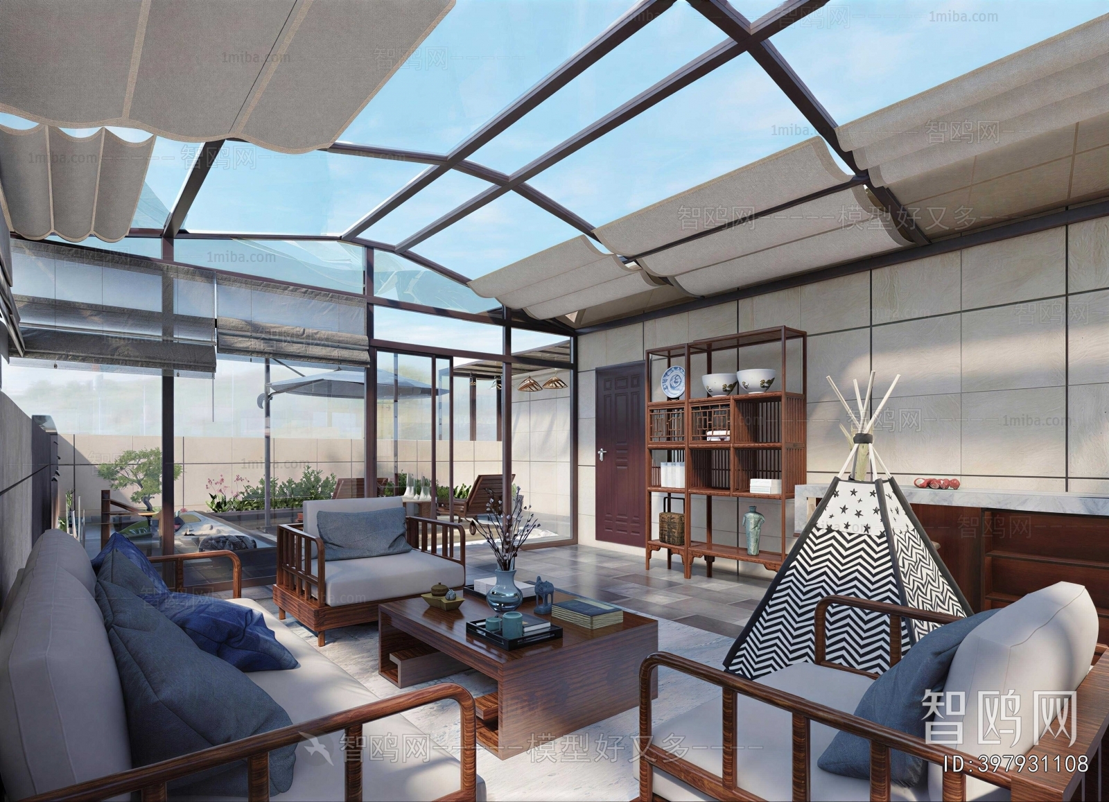 New Chinese Style Glass Sun Room