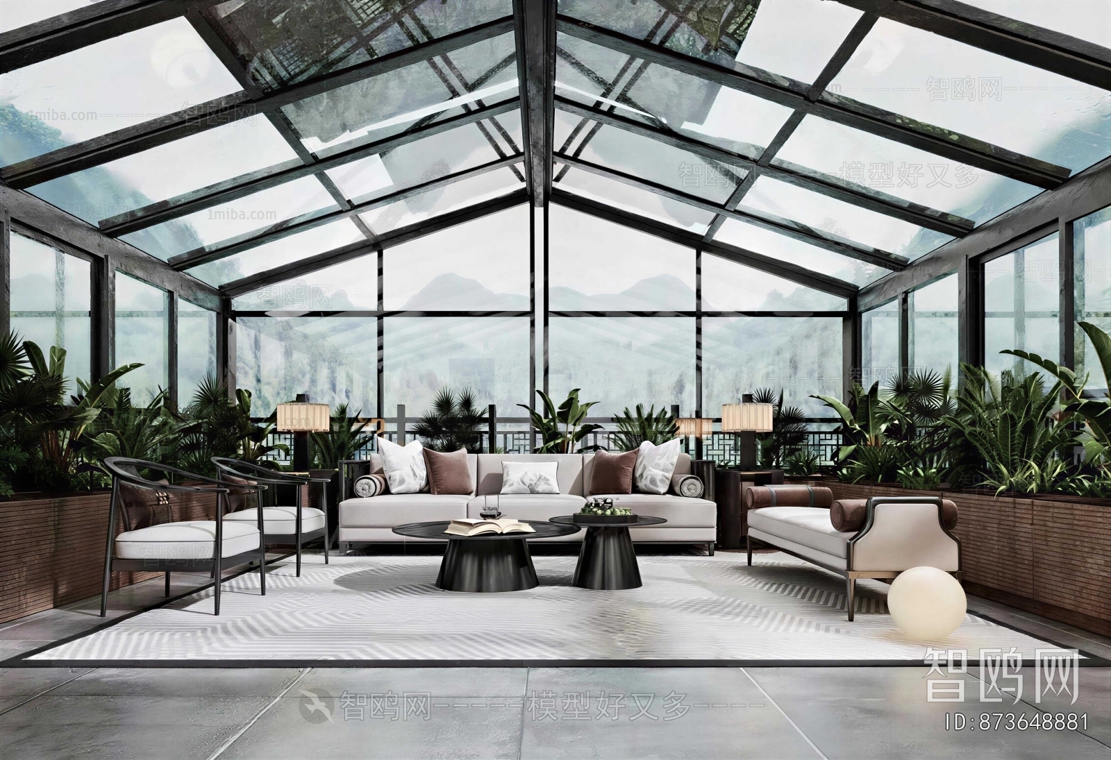 New Chinese Style Glass Sun Room