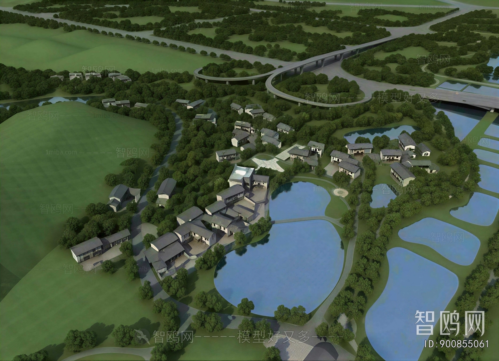 New Chinese Style Architectural Bird's-eye View Planning