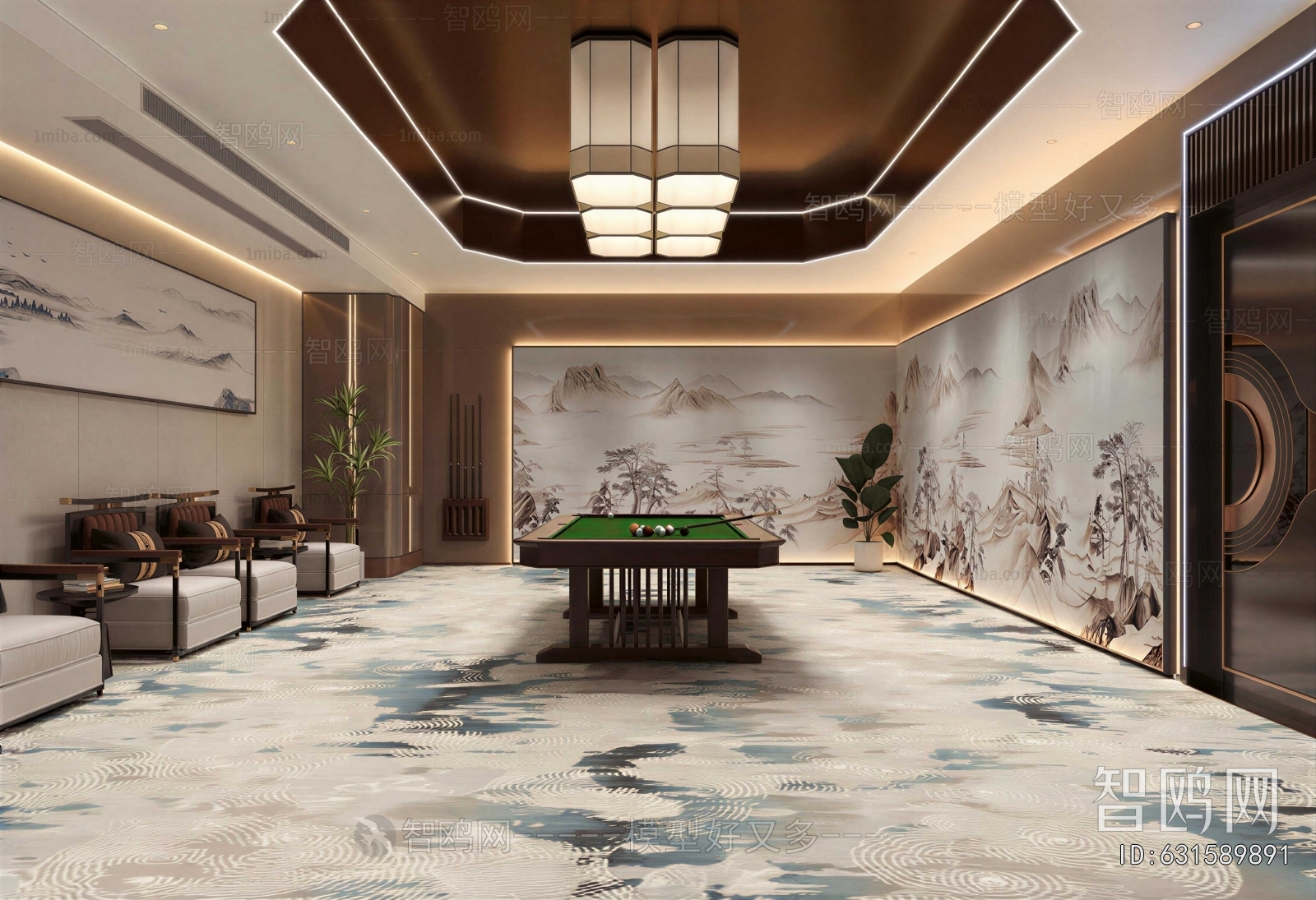 New Chinese Style Billiards Room
