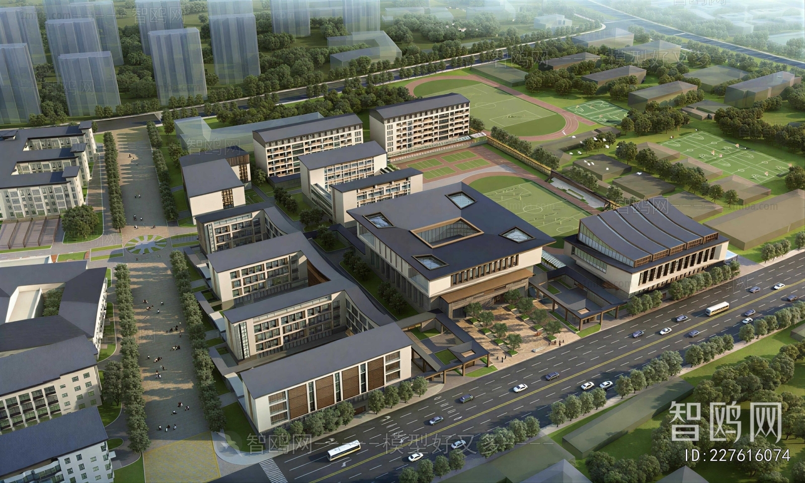 New Chinese Style Architectural Bird's-eye View Planning