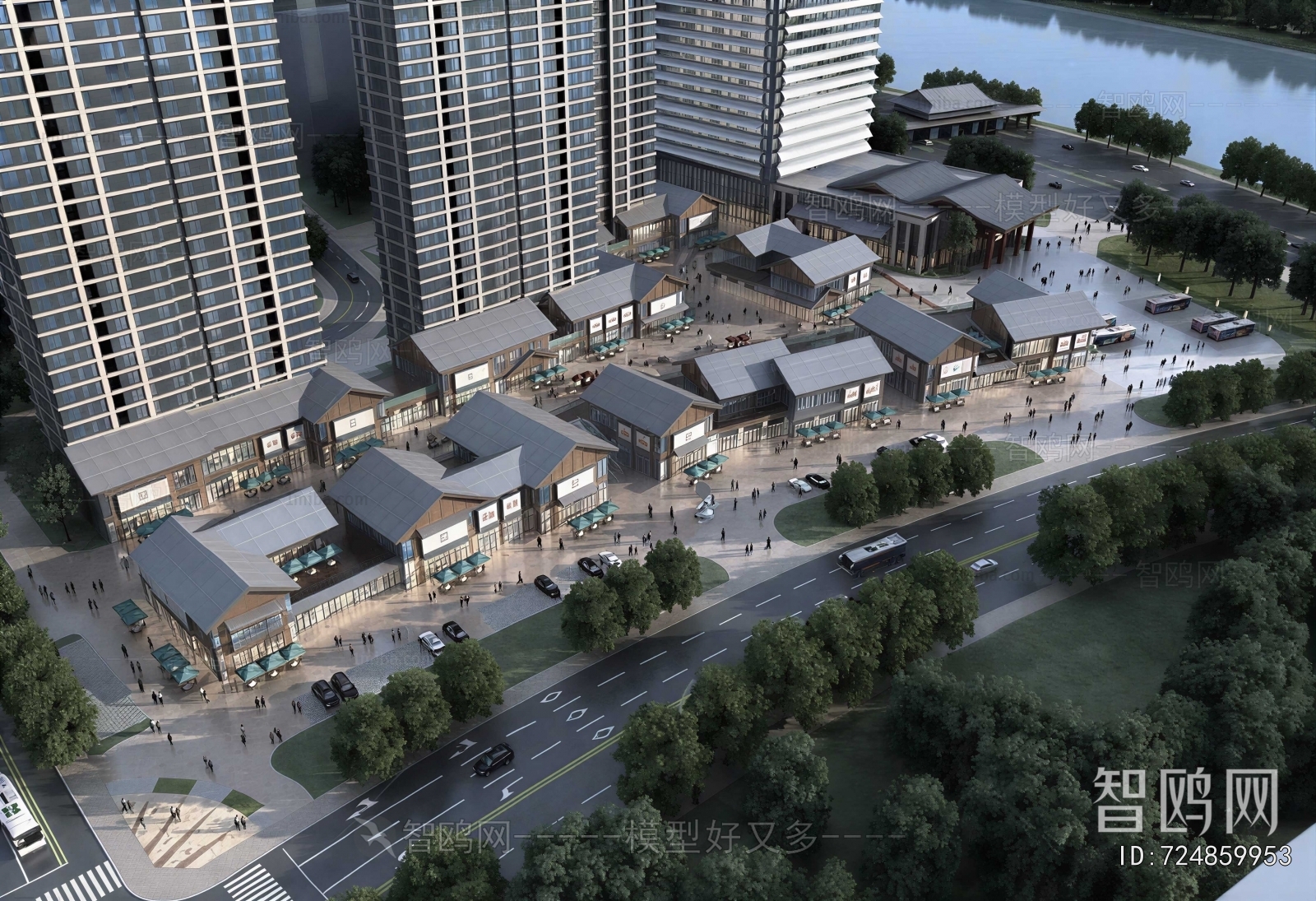 New Chinese Style Architectural Bird's-eye View Planning