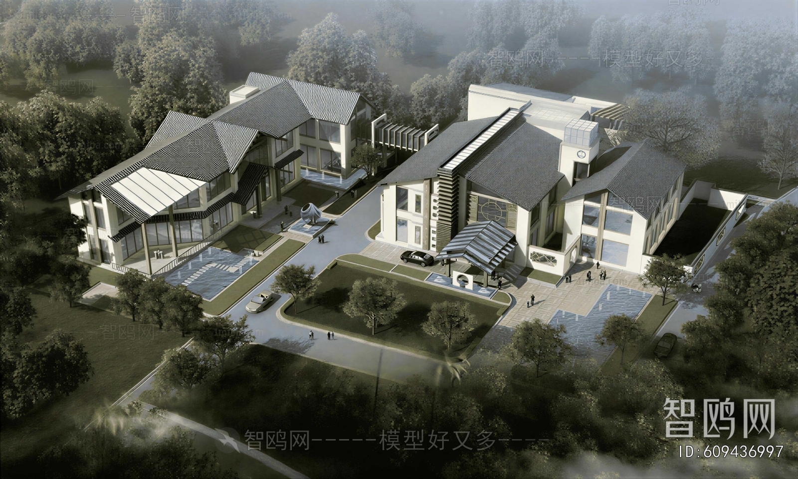 New Chinese Style Architectural Bird's-eye View Planning